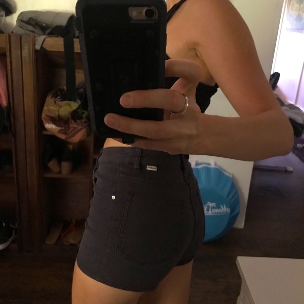 High waisted faded black denim billabong shorts